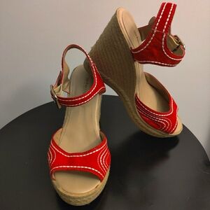 Red wedge sandals
